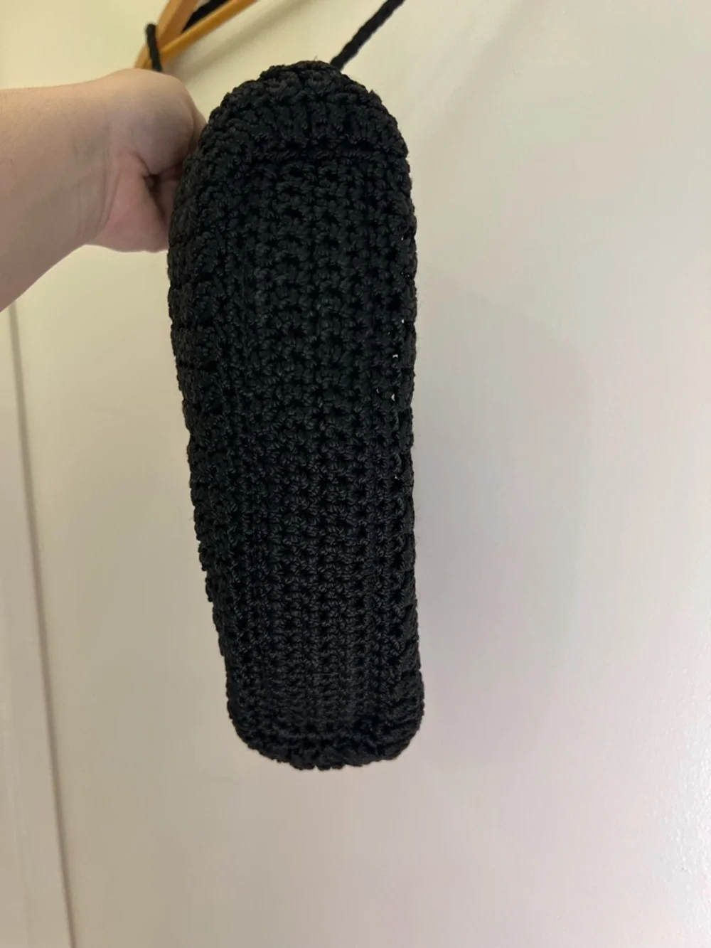 The Sak Black Crochet Shoulder Bag Boho Knit Purse Zip Pocket